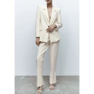 NWT ZARA Tailored Fitted Blazer Ecru White Size S